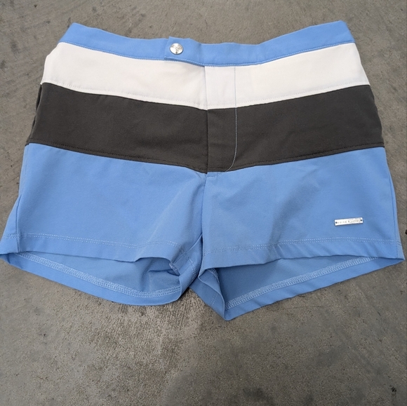 Parke & Ronen Blue and Black Colorblock Shorts Size 28